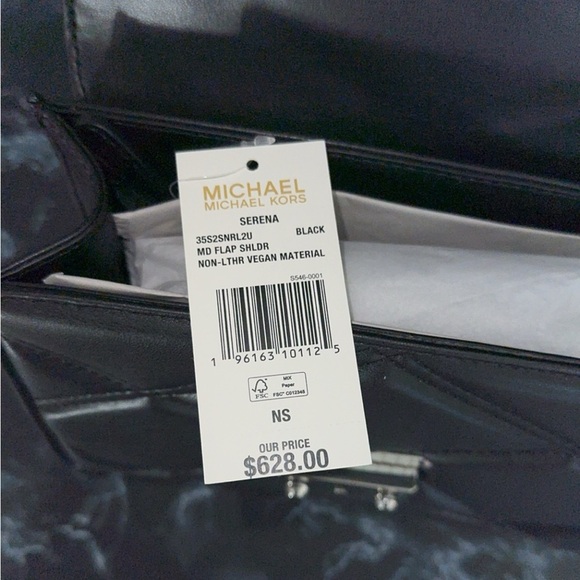 MICHAEL KORS Black Silver Serena Quilted F. Leather Crossbody Bag AUTHENTIC NWT - Picture 7 of 10